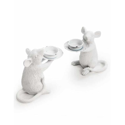 Set Of Two White Mouse Tealight Holders