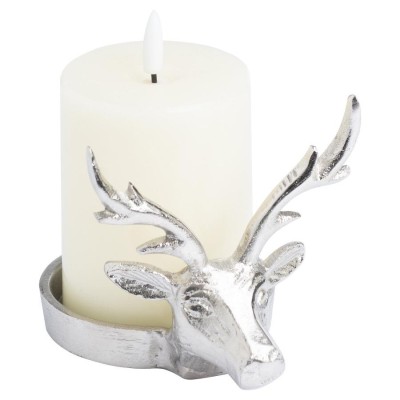 Large Cast Silver Stag Tealight Candle Holder