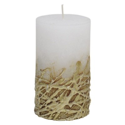 Textured White Candle With Gold Base 7x12