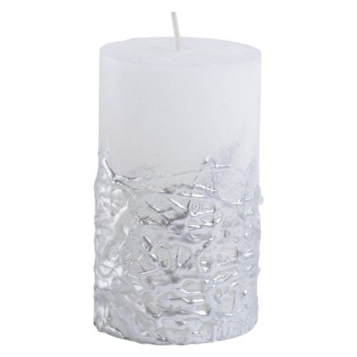 Textured White Candle With Silver Base 7x12