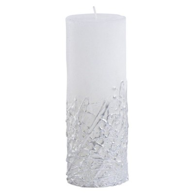 Textured White Candle With Silver Base 7x19