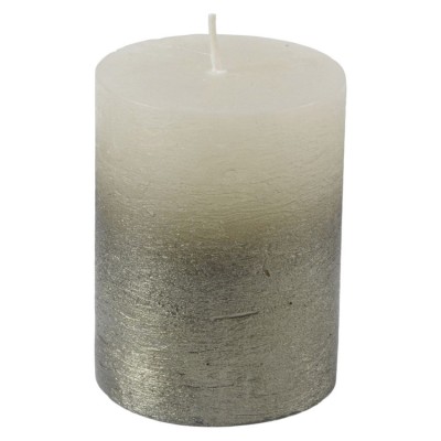 White Pillar Candle With Metallic Green Ombre Base 7x12