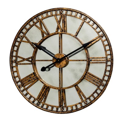 Large Gold Clock With Antique Mirrored Face 