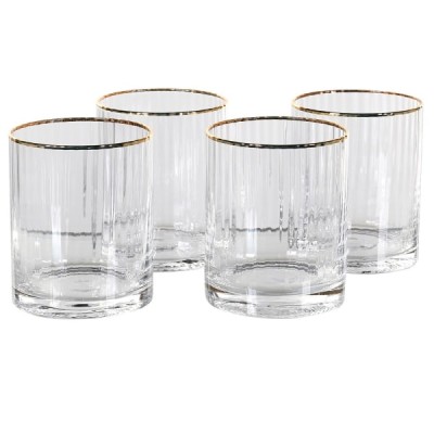 Set Of Four Gold Ribbed Tumblers