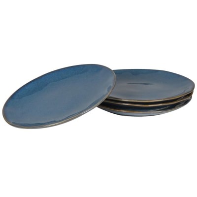 Set Of Four Blue Stoneware Plates