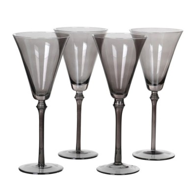 Set Of Four Smokey Wine Glasses