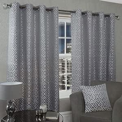 Athens Silver Eyelet Curtains 66"x54"