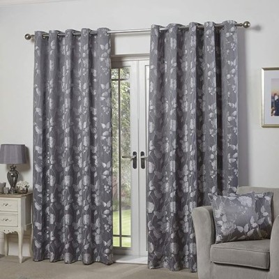 Butterfly Meadow Silver Eyelet Curtains 66"x54"