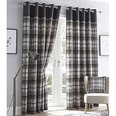 Orleans Charcoal Eyelet Curtains 66"x54"