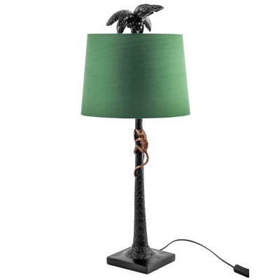 Palm Tree With Climbing Monkey Table Lamp With Green Shade