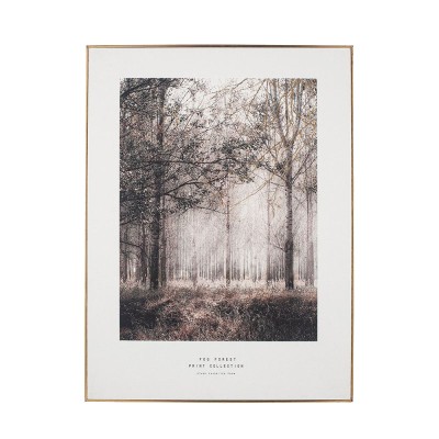 Mono Sunlit Copse Print with Gold Detail and Black Frame