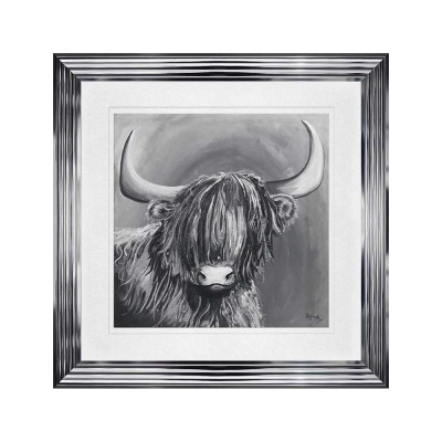 55x55 Highland Cow In Grey With Metallic Frame
